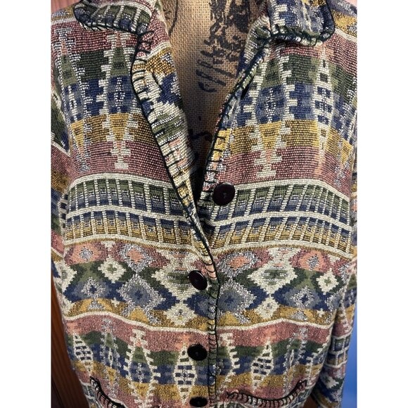 VTG Womens XL (estimate) Southwestern Tapestry Pattern Jacket Multicolor Cowgirl - Picture 3 of 8
